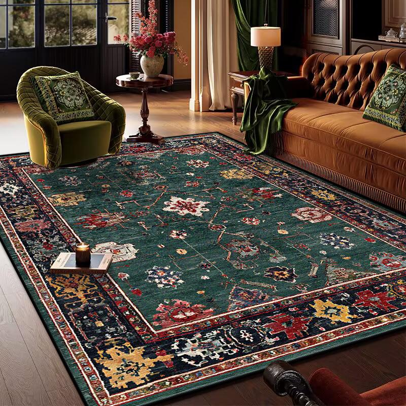 Retro Bohemian Persian Green Carpet for Living Room Comfortable Soft Non-slip Bedroom Rugs Classical Entrance Door Mat Washable
