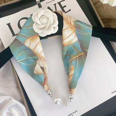 Design Lussuoso Bottoni Magnetici Foulard Estivo in Seta Donna Collana Magnetica con Perle Foulard Abbinamento Camicia di Alta Gamma Signora