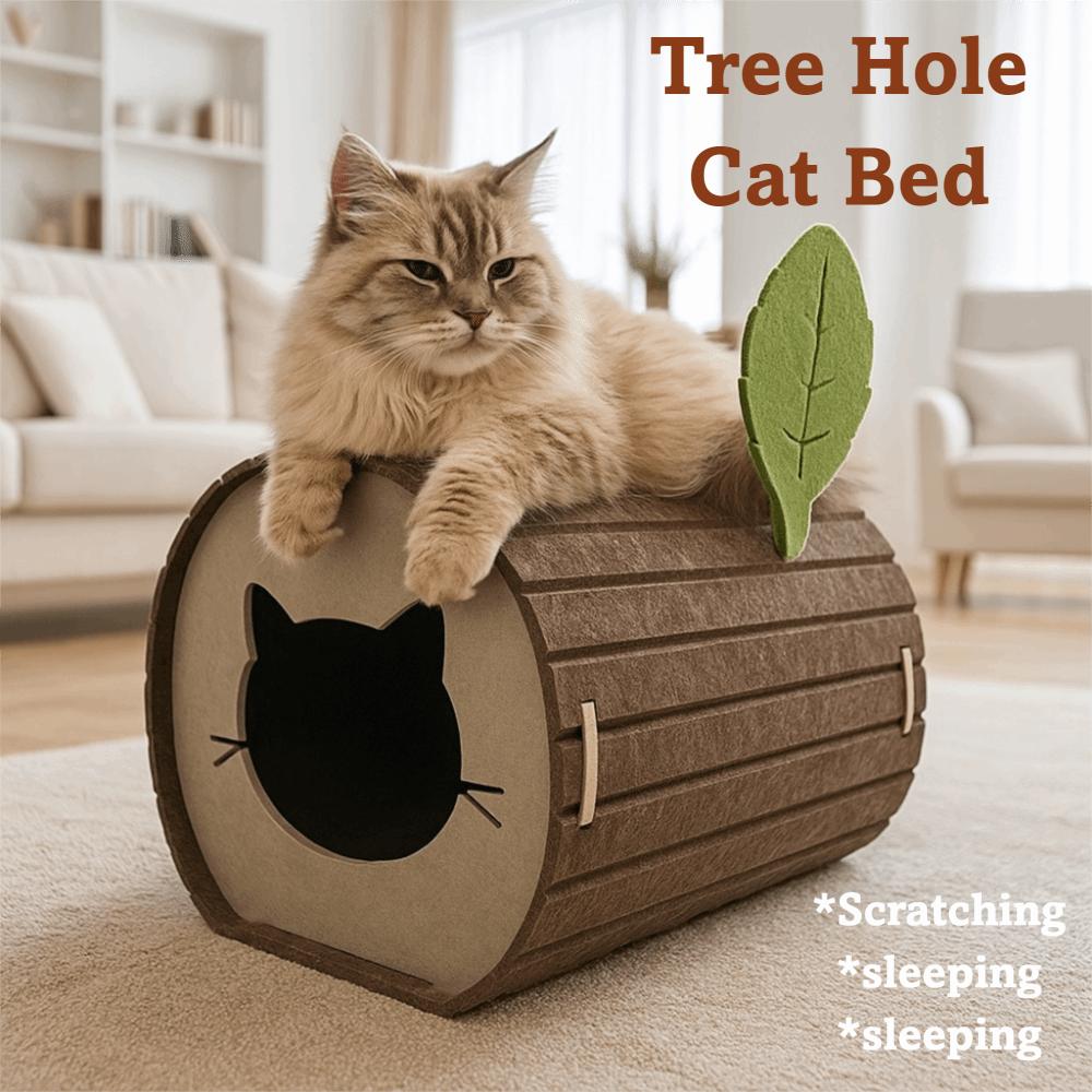 Fun Felt Cave Cat House Tree Hole Foldable Cat Scratching Post Semi-enclosed Wear-resistant Cat Bed For Cat Scratching/sleeping