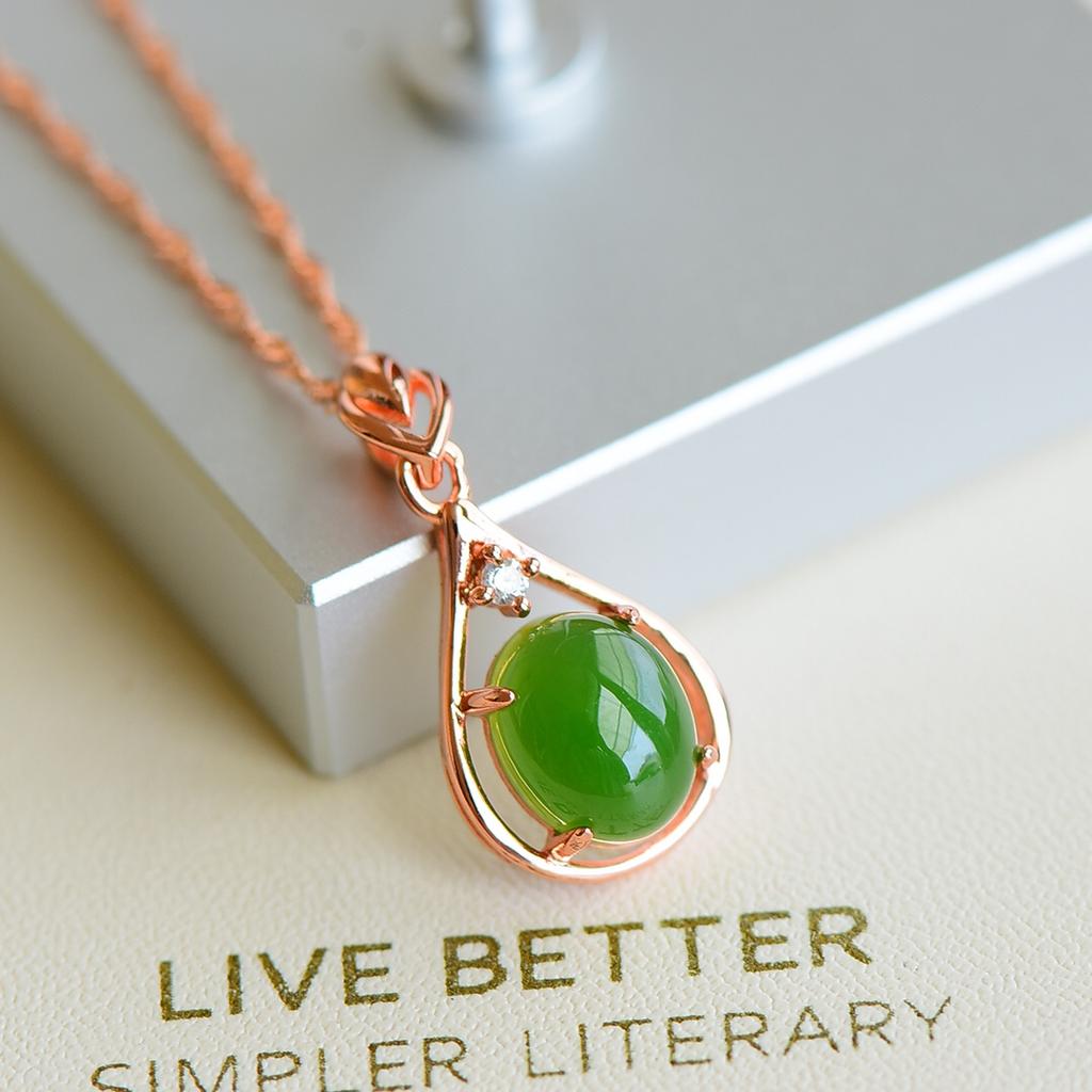 Xinjiang Hotan Jade S925 Silver Inlaid Jasper Pendant Necklace Women's Birthday Gift for Girlfriend and Wife