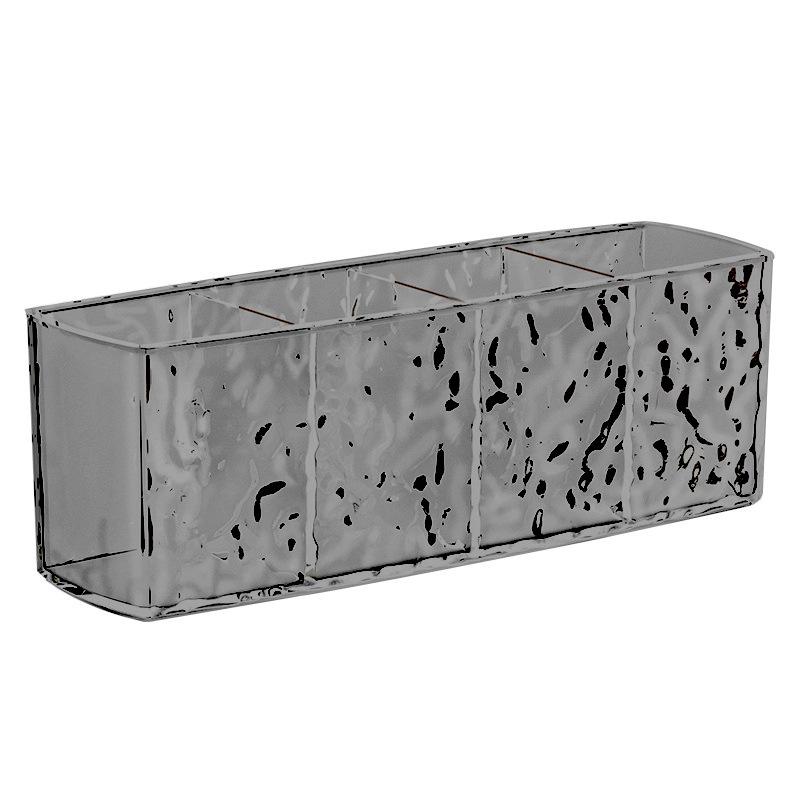 Lux Water Ripple Cosmetic Organizer with Mirror: Rectangular Divided Box for Lipstick & Eyebrow Pencil Storage.