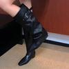 Cowhide Version Cool Handsome Two Wear Removable Pile Boots Retro Belt Buckle Straight Boots Women'S Minimalist Premium Trouser Boots
