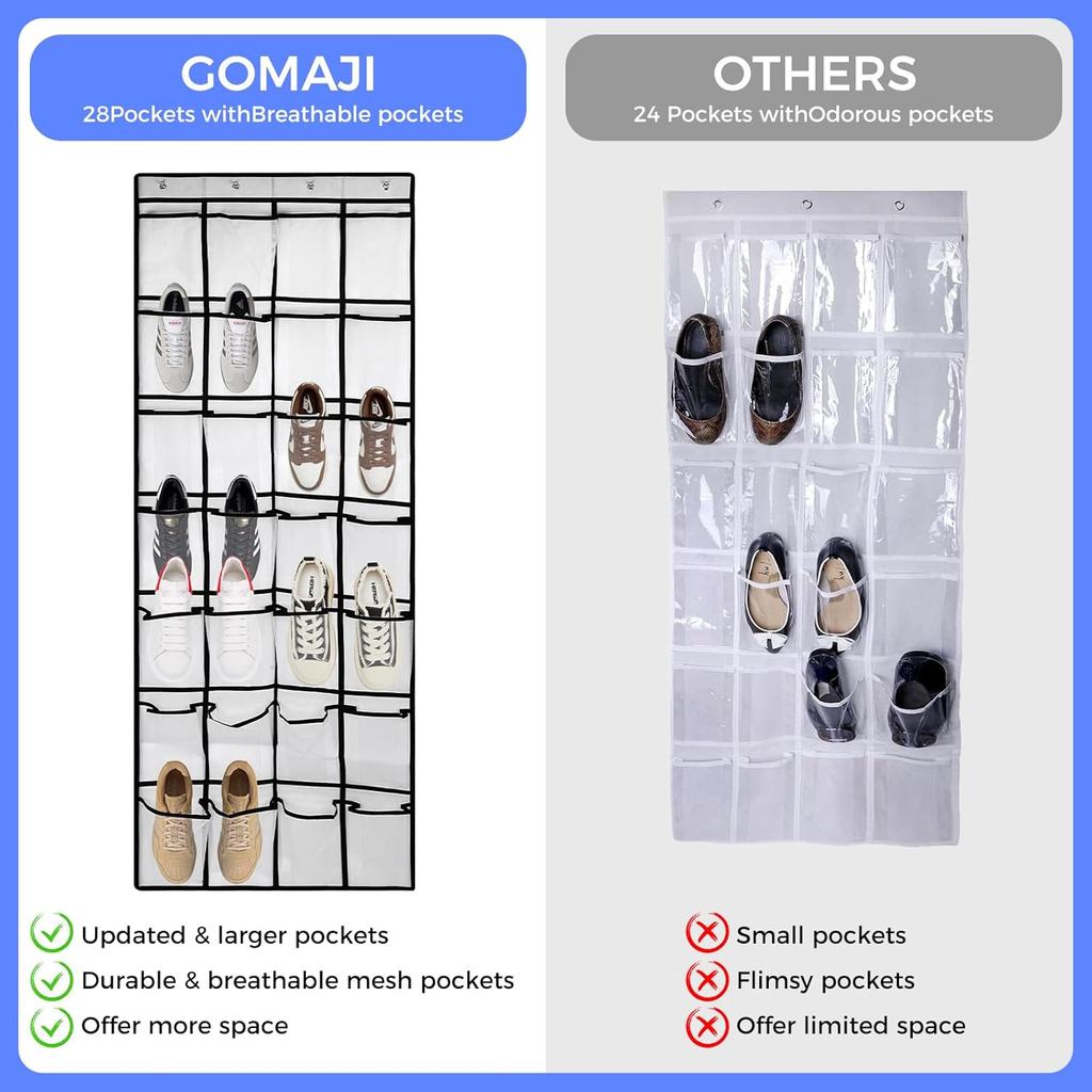 28 Large Pockets Over the Door Shoe Organzier, Hanging Shoe Organizer for Door Large Capacity Shoe Storage Bag with 4 Metal Hooks