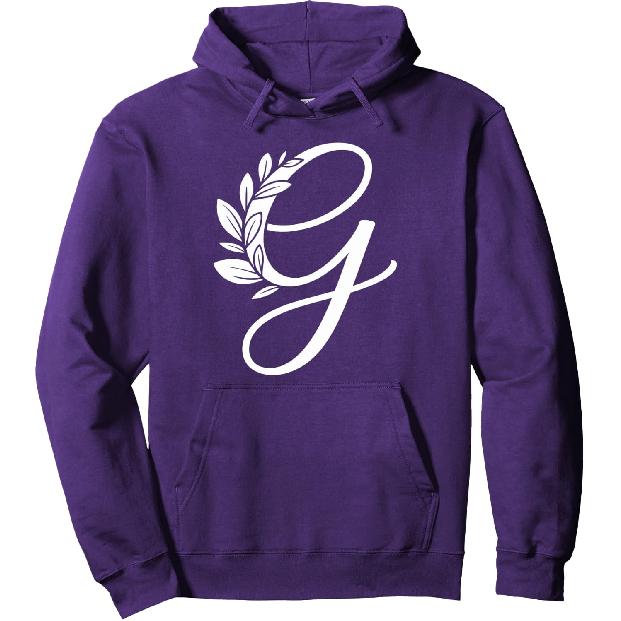 monogram name initials white letter G floral leaves graphic Pullover Hoodie