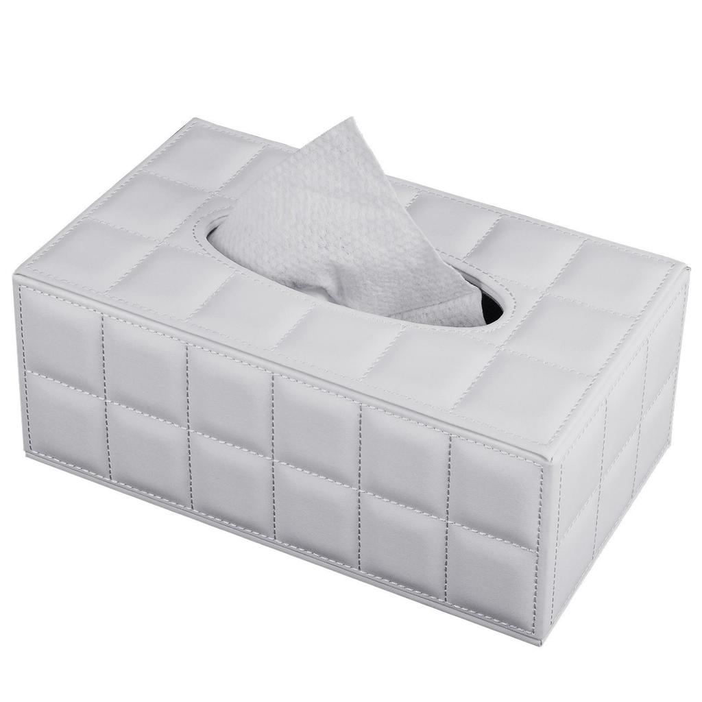 Eco-friendly Black Plaid Leather Tissue Box for Home and Hotel