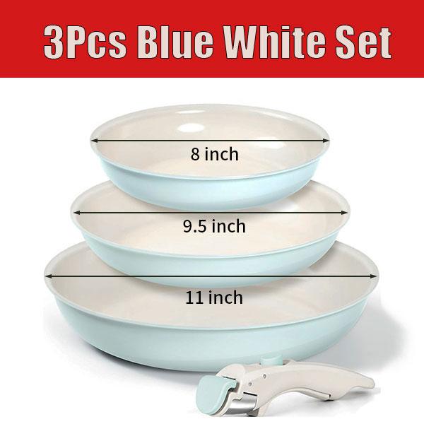 3 Piece Non Stick Frying Pans Set 8" 9.5" and 11" Cookware Set Removable Handle Egg Steak Cooking Pot Skillet Oven Safe Cooker