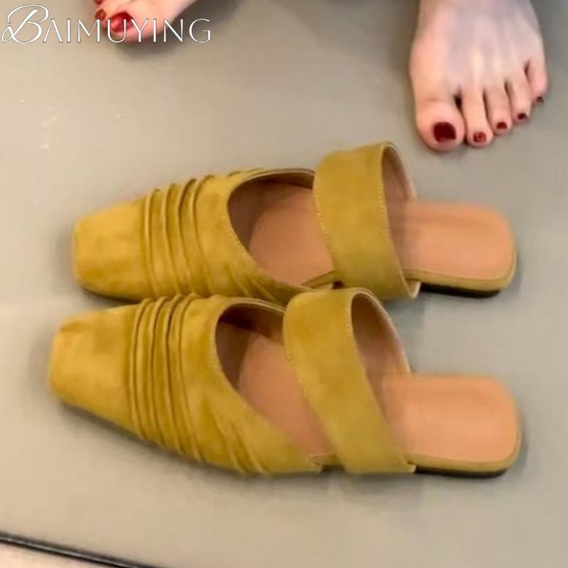 Fashion Casual Mules Women's Slippers Square Toe Flat Sandals Loafers Shoes Woman 2025 Trend Summer Soft Sole Shallow Comfort Sandalias