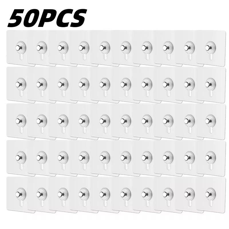 50PCS Adhesive Hooks Photo Frame Poster Hooks Waterproof Kitchen Bathroom Accessories Screw Hook