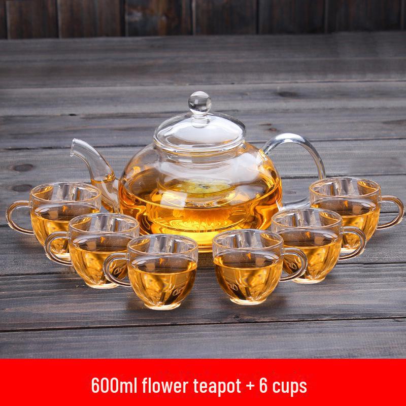 High-Temperature Resistant Glass Teapot Set with Thickened Borosilicate Teacups for Kung Fu Tea.