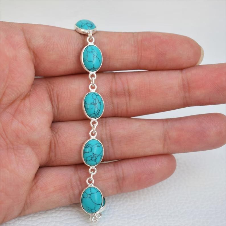 Copper Turquoise Earring 925 Sterling Silver Bracelet Handmade Designer Bracelet Women Silver Gemstone Bracelet