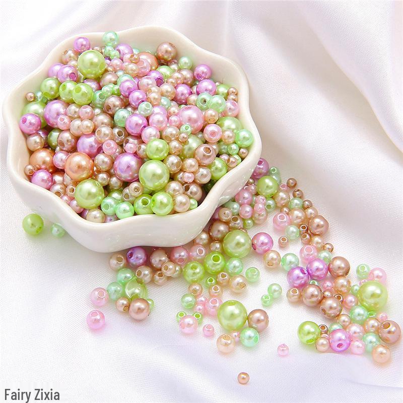 Iridescent ABS Imitation Pearl Round Beads for DIY Decoration and Macaron Makeup Box Filling