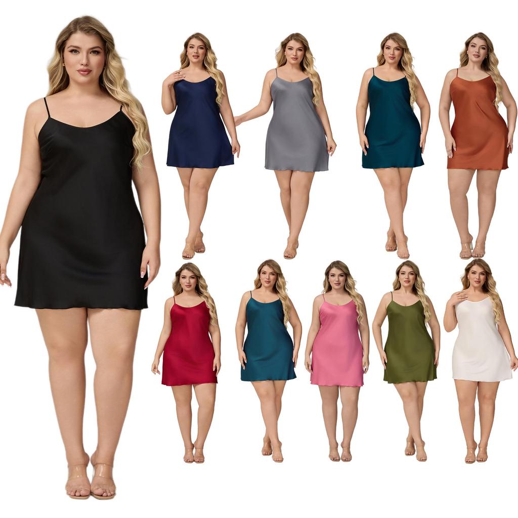 Yaoting Plus Size Spaghetti Strap Satin Chiffon Pajamas for Women - Summer Nightgown Homewear