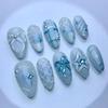 24-Piece Blue Bow Star Nail Art Set with Pearls and Removable Water Drop False Nails