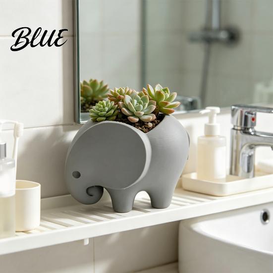 Resin Animal Figurine Desktop Ornaments Elephant Pot Planter 3D Printed Cute Small Printing Ornaments Multi-Purpose Flowerpot And Pen Holder