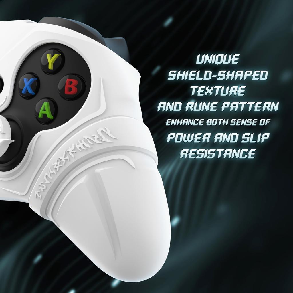 PlayVital Silicone Controller Cover for Xbox Series with Thumb Caps and Stickers Grip Shock Absorbing Runes Edition X/S – Non-Slip Skin, – (White)
