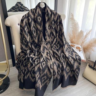 Autumn and Winter New Ethnic Style Color Matching Style Fashion Out Imitation Cashmere Warm Shawl Cape Scarf Women's Scarf