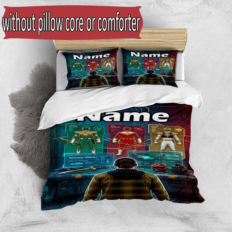 3pcs Duvet Cover Set (1*Duvet Cover + 2*Pillowcase, Without Core), Custom Name Power Rangers Pattern Bedding Set, Home Bedroom Decor Gift