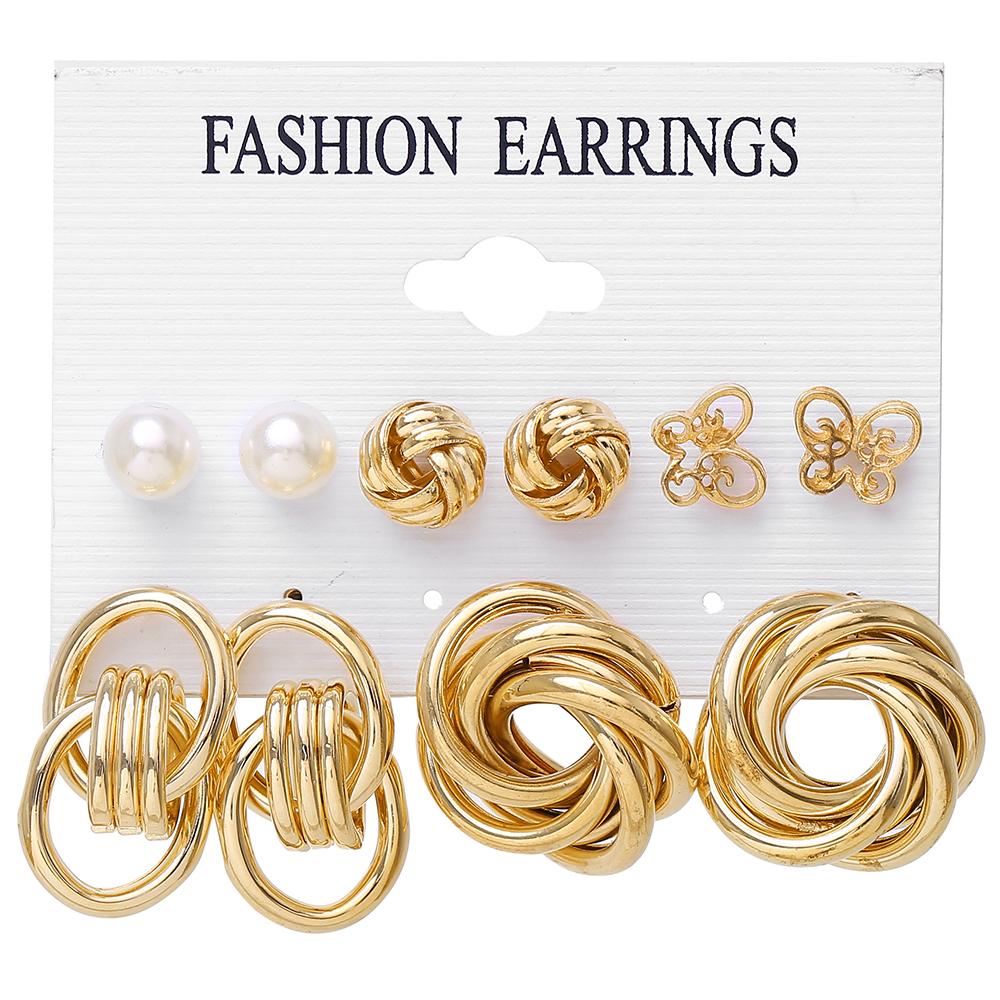 IF ME Retro Butterfly Tassel Pearl Earrings Set Elegant Gold Earring Women Fashion Jewelry Accessories