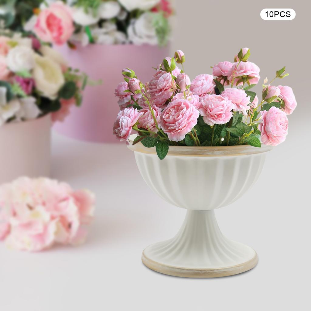 10Pcs Mini Flower Vases, 9.5cm Tall Small Table Centerpiece Decor, White Gold Metal Pots for Wedding Party Farmhouse Decorations