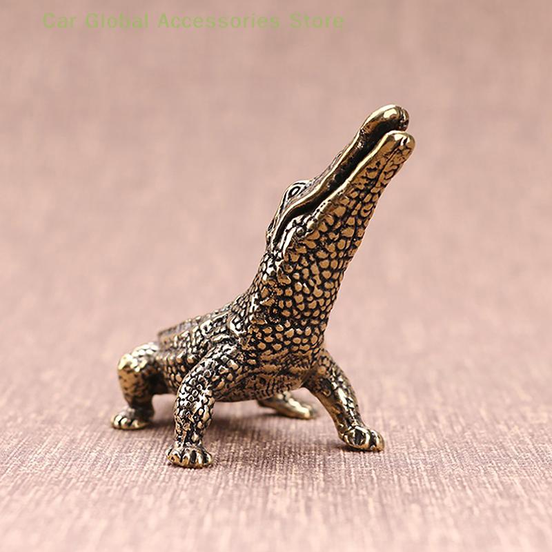 1x Antique Bronze Crocodile Miniature Figurines Vintage Brass Mini Alligator Statue Desk Ornaments Home Feng Shui Decor Crafts