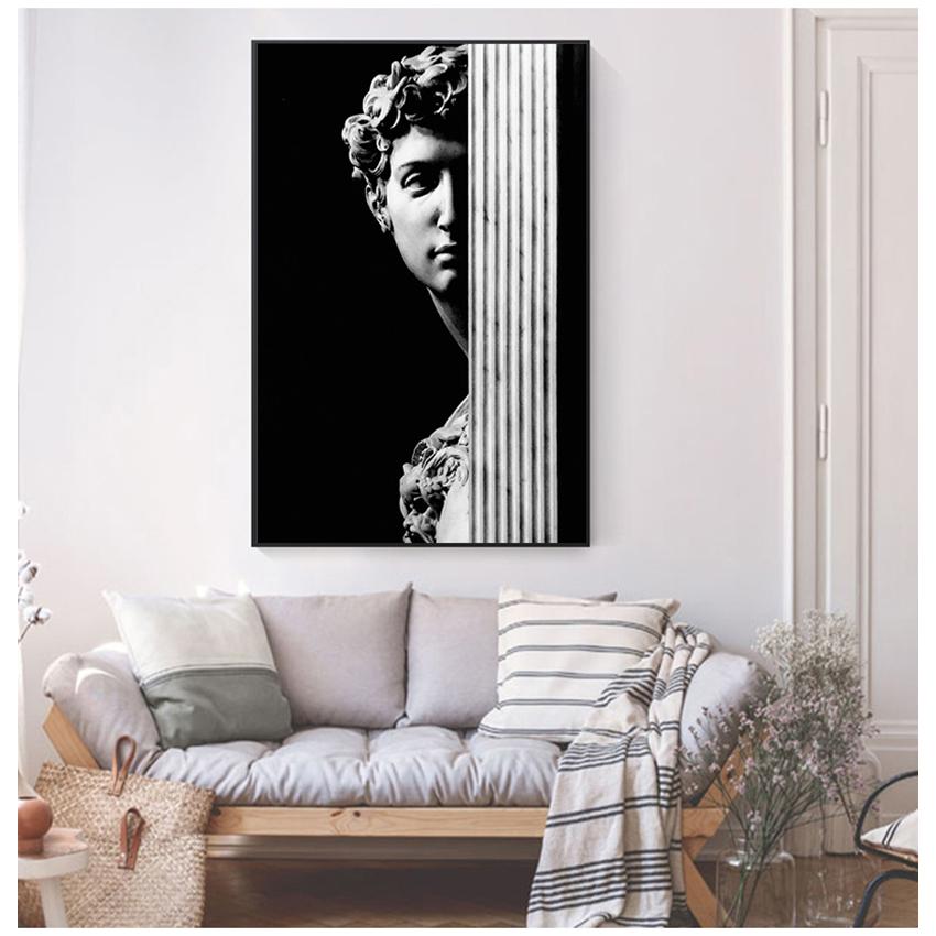 Posters Print Pictures for Living Room Home Decor Vintage David Figure Sculpture Black and White Canvas Paintings Wall Art