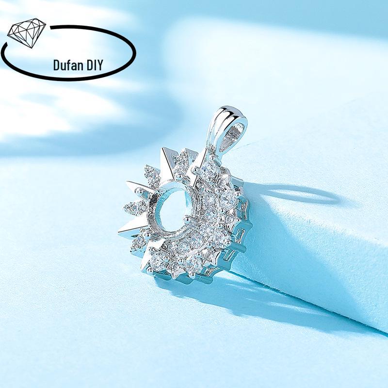 Women's Sun, Moon, Stars Pendant Setting In Copper with Imitation 925 Inlay for DIY CZ Emerald Cabochon.