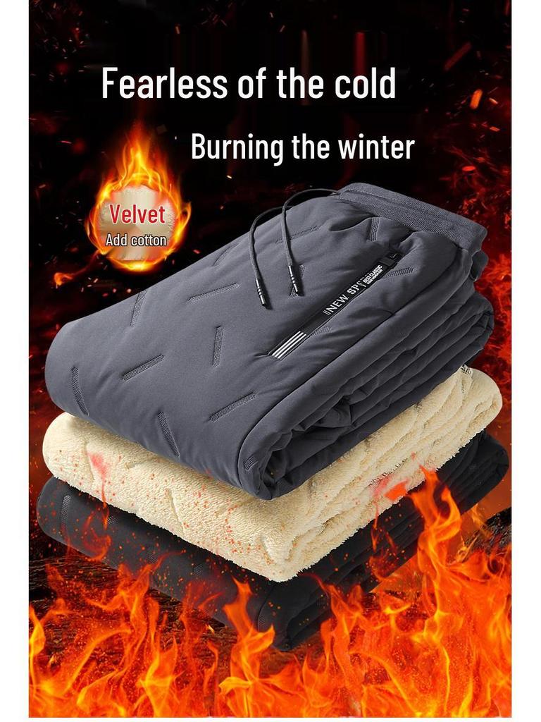 Men's Winter Fleece-Lined Lambswool Pants - Thick, Warm, Windproof