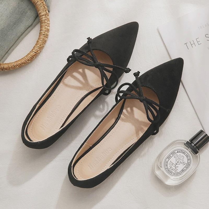 Pointed bow single shoes spring and summer new women's shallow mouth gentle temperament Doudou shoes