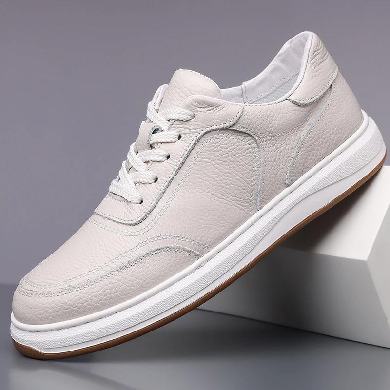 Fashion Breathable Male Outdoor Flats Leather Fashion Skate Shoes Men All-match Men Casual Walking Shoes Handmade Mens Lace-Up Sneakers
