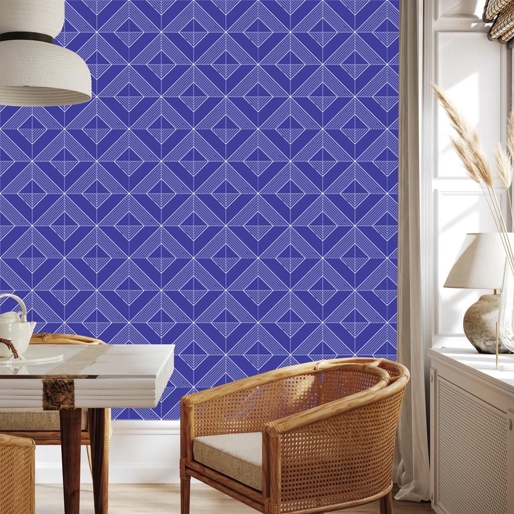 Geometric Rhombus Wallpaper, Blue Background, Blue Center, 50x1000