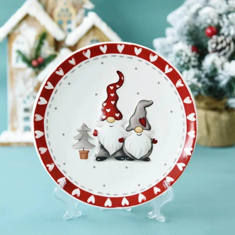 Christmas Plates Ceramic Dinner Plates Household Tableware Food Dining Plates Afternoon Tea Dessert Tray Kitchen Supplies