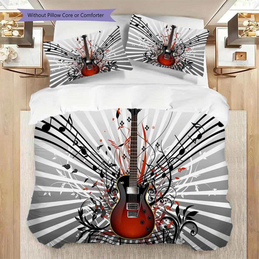 1PC Music, guitar Theme Bedding Quilt Set Quilt Cover Pillowcase Home Decoration Birthday Gift (1 * duvet cover + 2 * pillowcase, without core)