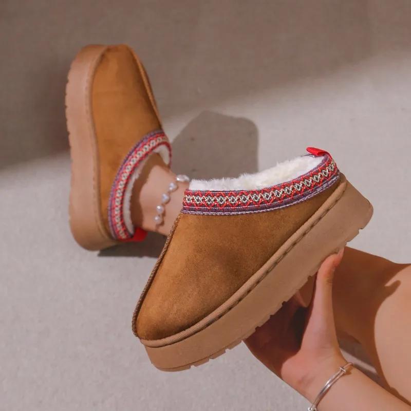 Nye varme pels ankelstøvletter Dame Flats Plattform Tøfler Plysj Flip Flops Vinter bomullssko for kvinner Merkedesign Snow Botas