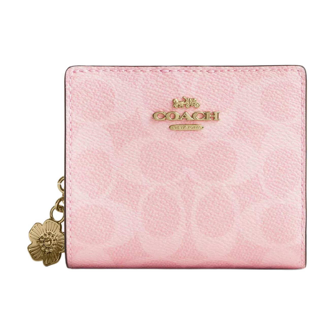 Coach Snap Wallet 10 Gold Hardware Coated Canvas Wallet Women wallet Pink CEC34-IMPO Pink