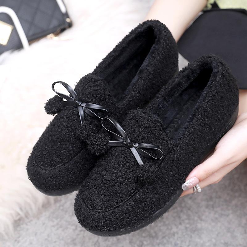 Winter New Fashion Women's Cotton Shoes Fleece Thickened Warm Indoor Home Shoes Doudou Shoes Bow Women's Shoes