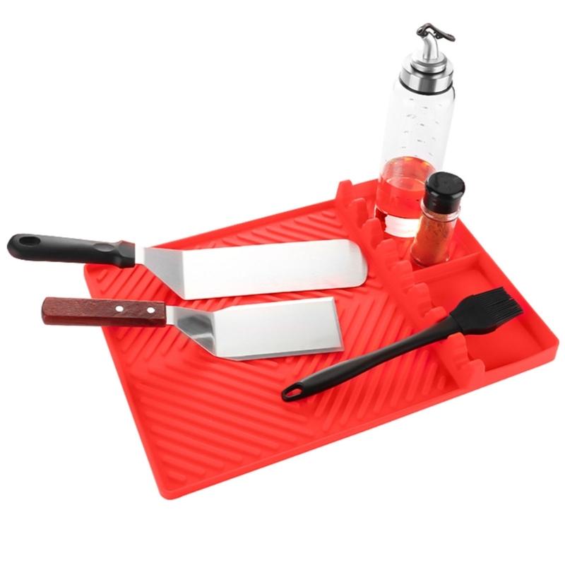 Barbecue Pad for Camp Cooking Tables with Side Shelf Fit, Channel Top, and Corner Tray for Meal Service Daily Use