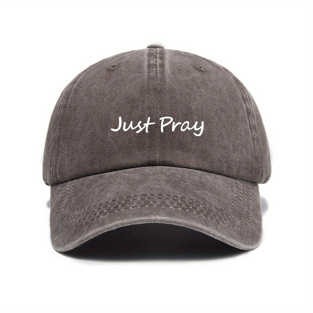Urban Style Retro Washed 'Just Pray' Print Fashion Baseball Cap Unisex Adjustable Sun Protection Peaked Cap