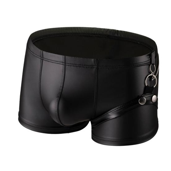 Yousheng Men Boxer Underwear Low-rise U-Convex Elastic Non-Deforming Shorts Panties Imitation Leather Underwear