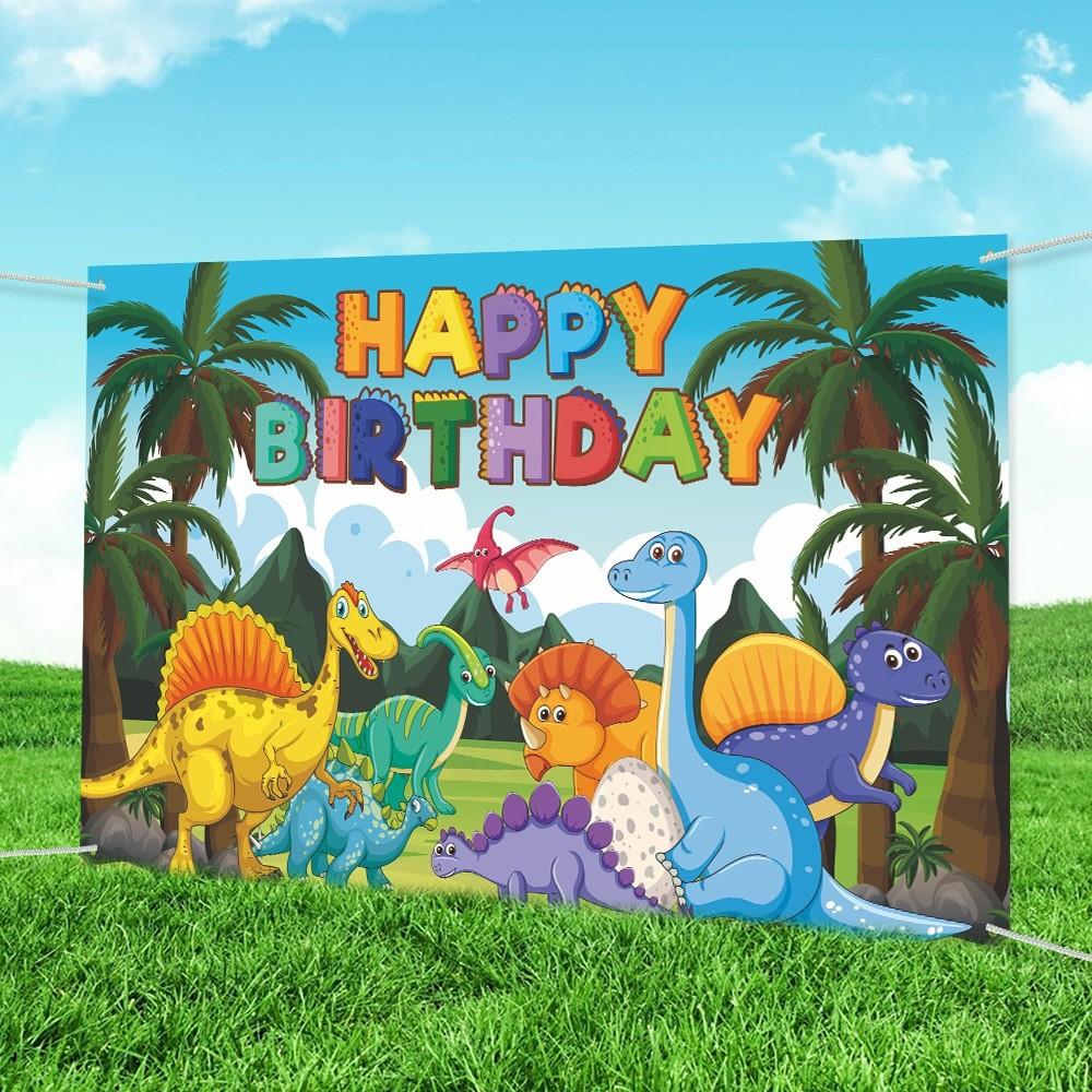 Cartoon Dinosaur Themed Background Banner For Birthday Party And Event Decor