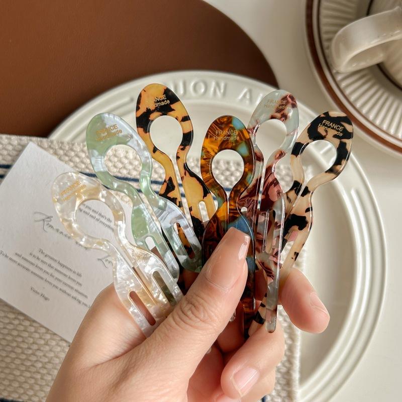 1Pc 9cm Acetate Fashion French Hairpin U Shape Hair Fork Vintage Hair Clips Bun Hair Accessories Ladies Bun Hair Styling Sticks