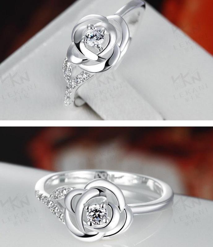 European American Crystal Flower Rose Ring - New Fashion Jewelry Style