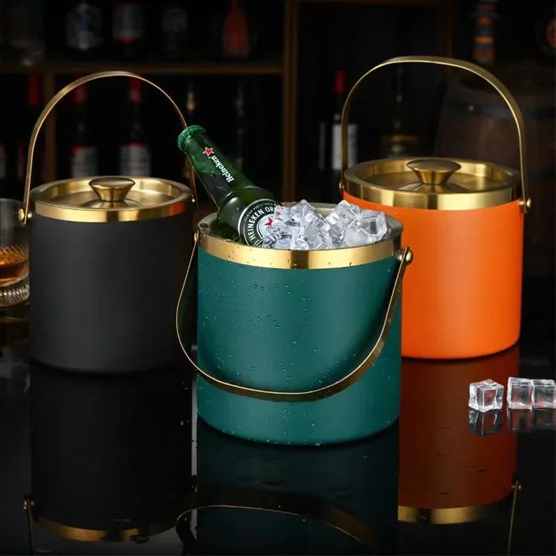 304 2L/3L Stainless Steel Ice Bucket Portable Double Wall Insulated with Lid Hotel Wine Champagne Whiskey Beverage Beer Tools