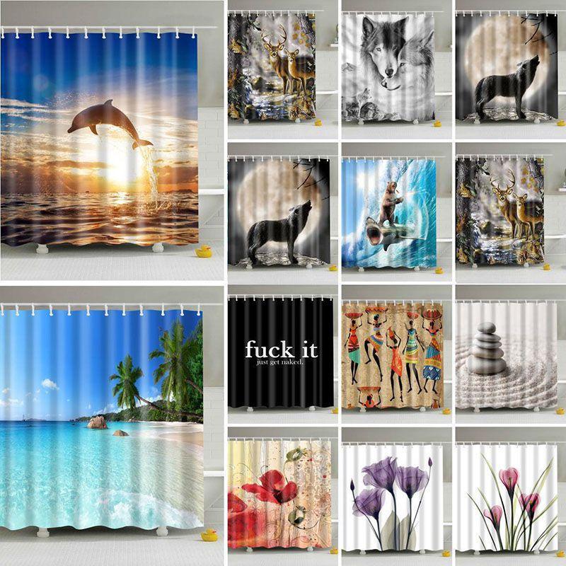 Fabric Waterproof Bathroom Shower Curtain Sheer Panel Decor 12 Hooks New