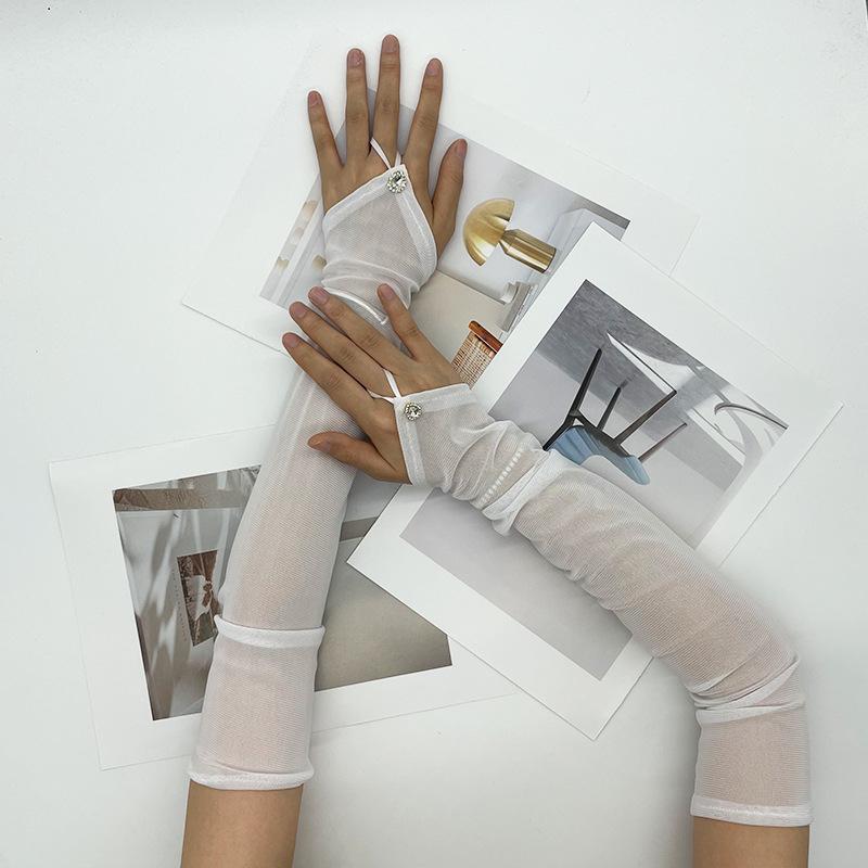 Mesh Gloves Travel Cycling Sun Protection Fingerless Breathable Tulle Gloves Hook Finger Long Elegant Mesh Wedding Gloves