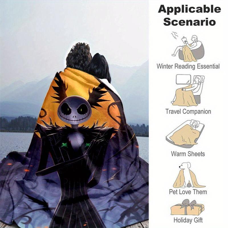 1 pezzo,Coperta Decorativa per la Casa "Spooky Jack Skellington Moonlight" Perfetta per Divano, Letto, Viaggio
