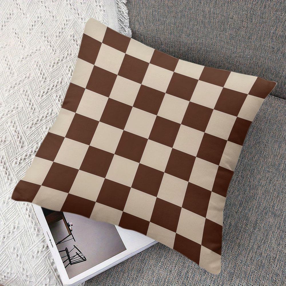 Brown and Beige Checkerboard Square Jacquard Pillow Cover for Sofa Office Waist Cushion Cover Home Decorative Pillowcase