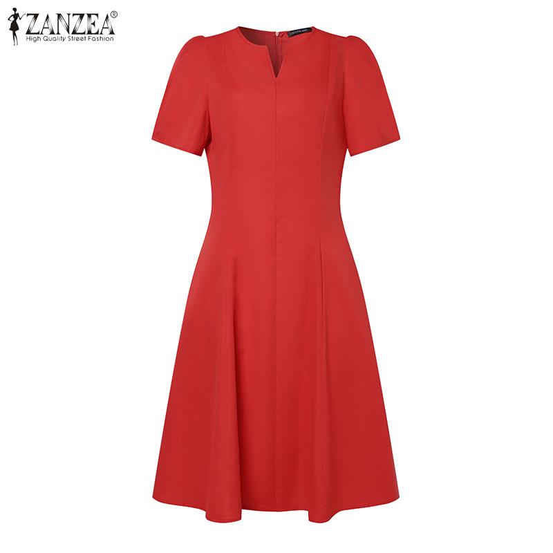 ZANZEA Women Casual V-Neck Summer Short Sleeve A-Line Dress