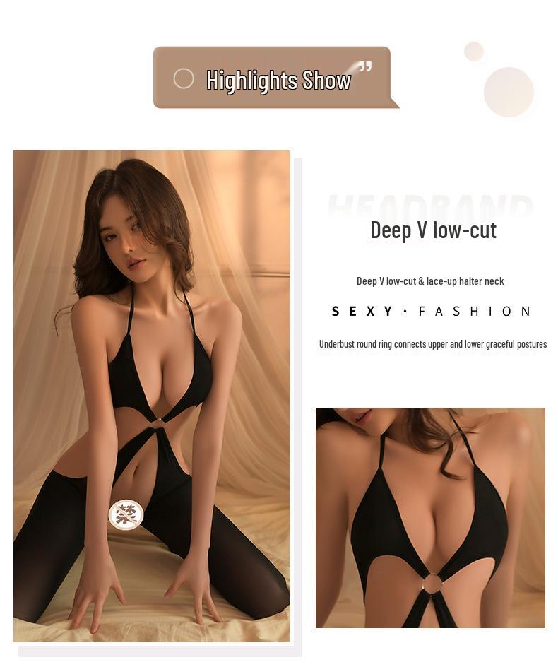 Sexy Halterneck Strappy Backless Open Crotch Bodysuit Lingerie Set 1635
