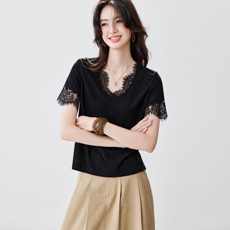 CARBAMMI Women s Round Neck Lace T-shirt XXL