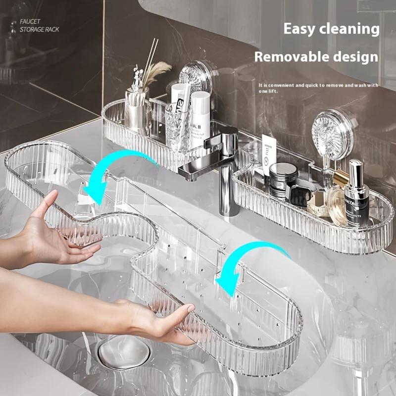 Bathroom Shelf Suction Cup Wall Mount Shower Shelf Over Faucet Sink Rack Shampoo Holder No Drill Drain Basket Bathroom Organizer